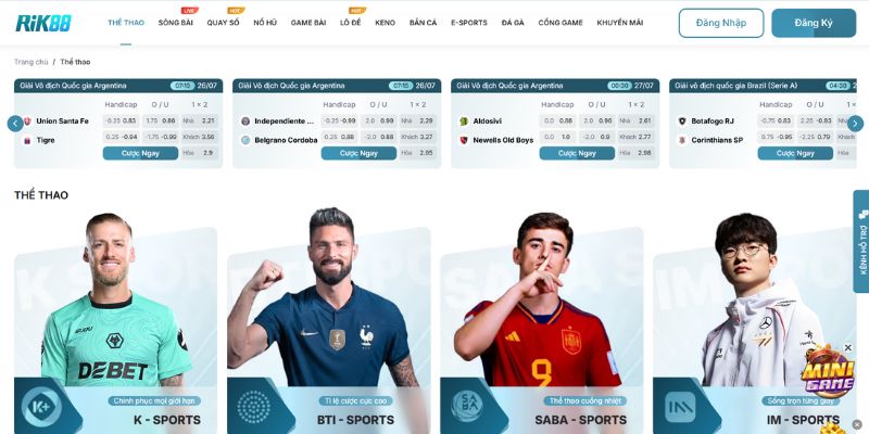 Tìm hiểu sảnh thể thao tại nhà cái RIK88